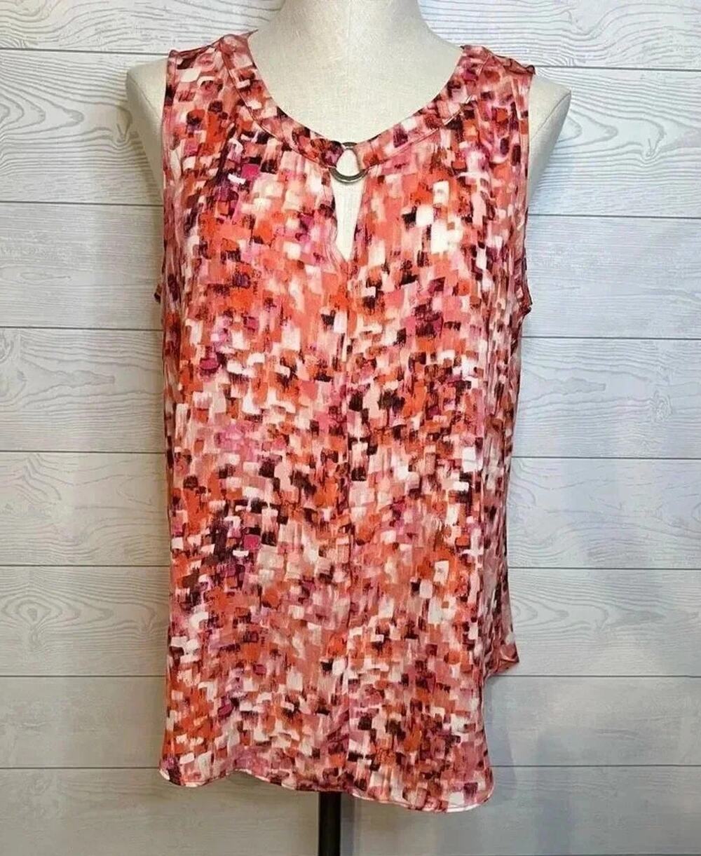 Sami & Jo tangerine abstract print sleeveless tunic top Size Large
